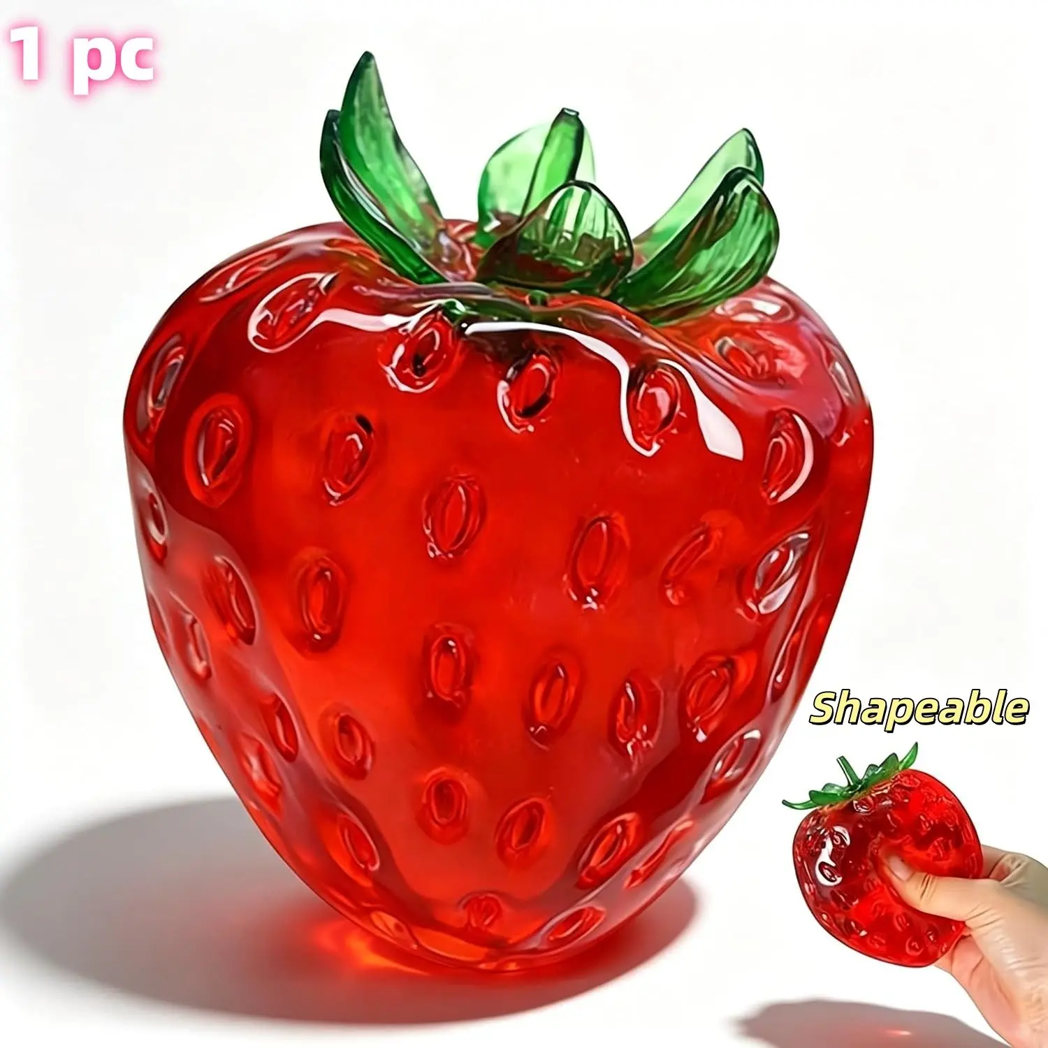Handmade Transparent Strawberry Squeeze Toy, Coconut Oil Stress Ball, Relaxing Fruit Sensory Desk Toy, Anxiety Relief Gift