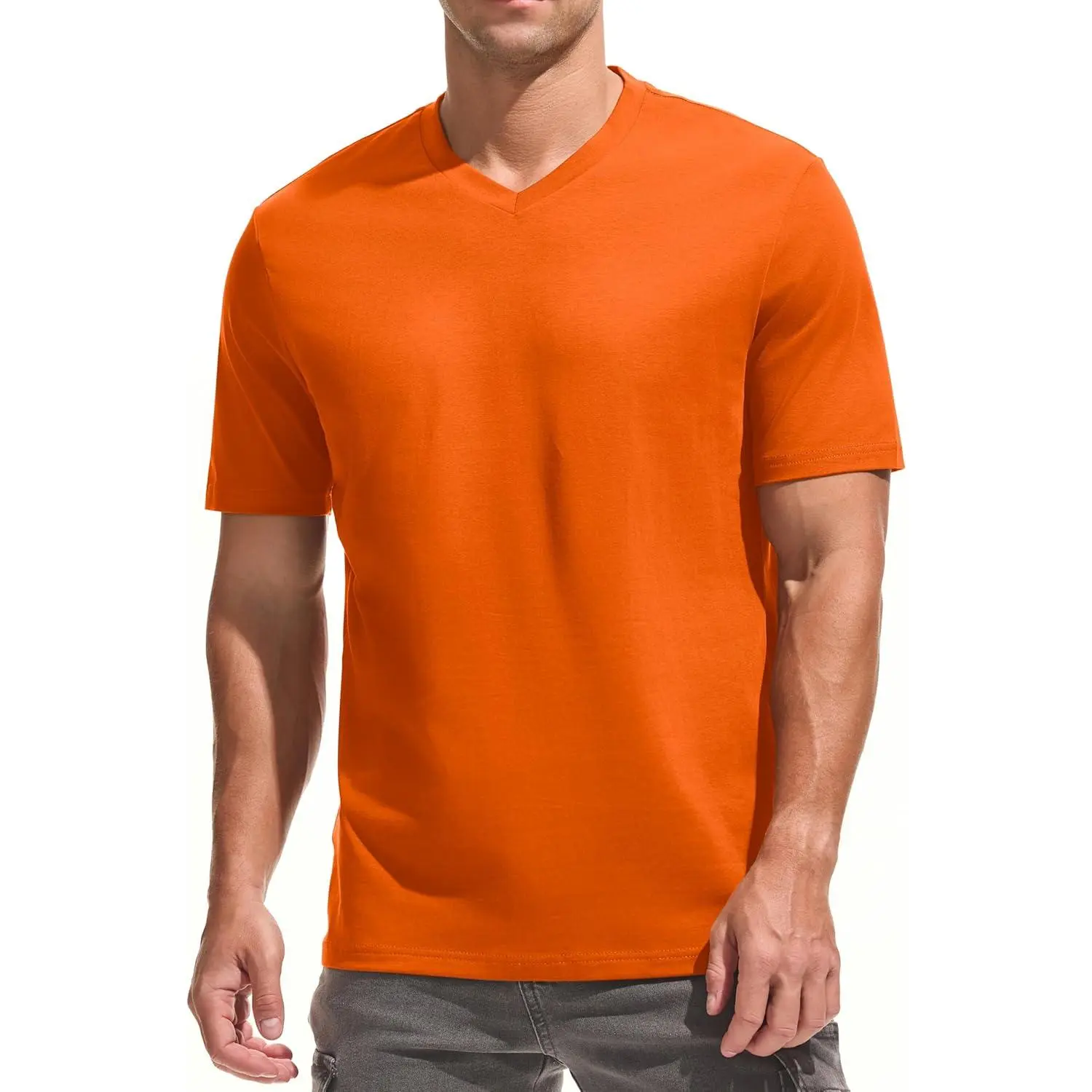 Men's V-Neck T-Shirt - Premium 95% Cotton 5% Spandex Soft Slim Fit Tops, Breathable Moisture Wicking Basic Plain Tee for Casual Workout, Office, Joggers, Shortsleeve