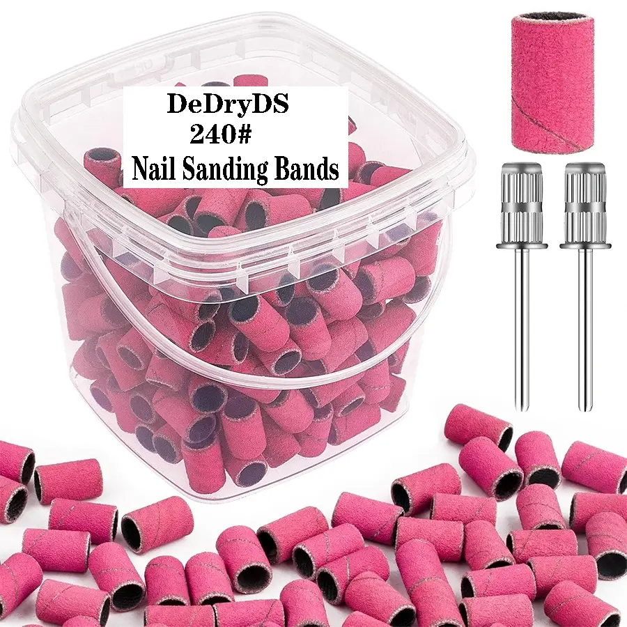 Sanding Bands for Nail Drill 240 Grit Extreme Fine Nail Sanding Bands 200Pcs Pink Professional Sanding Bands and 2Pcs Nail Drill Bits for Manicures and Pedicure Manicure Supplies