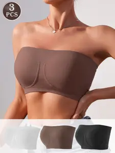 3-Pack Esselegan Seamless Bralette Set, Non-Slip High Stretch Breathable Lingerie Underwear, No Straps Steel-Free, All-Season Comfort