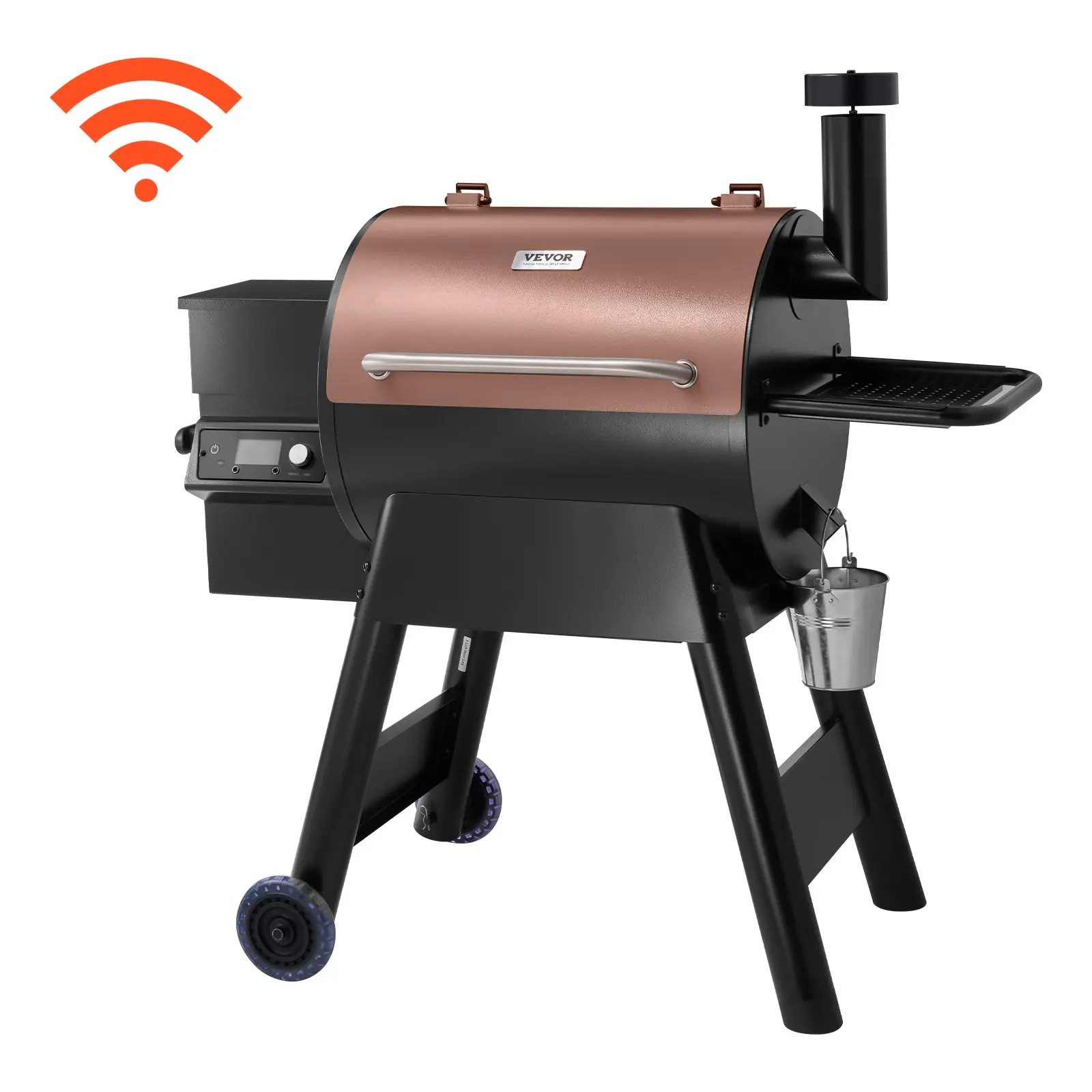 【Summerfinds】VEVOR Portable Carbon Steel Wood Pellet Barbecue Grill Smoker, 8-in-1 Hand Tool Kit with Movable Wheels, 575 sq in Large Cook Space, WiFi & LCD Temperature Control, Meat Probe, 500°F Max Temp for Camping, Outdoor Events