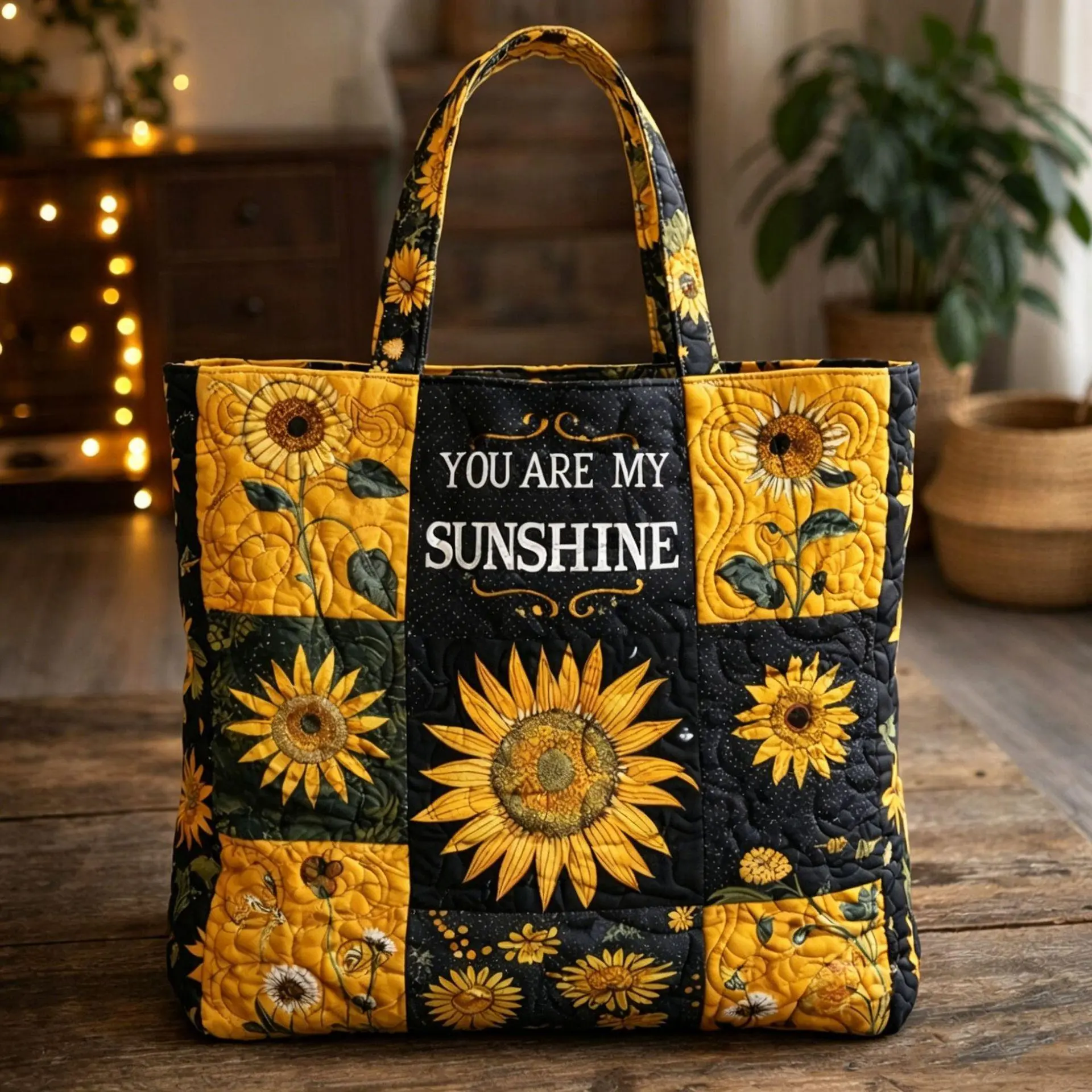 Women's New Style 3D Digital Printed Quilted Tote Bag - Soft Polyester, Spacious Plain Carryall with Sunflower Design, Lightweight Tencel-Accent Fashion Accessory for Daily Shopping Travel, Satin, Carry-All, Casual, Quilted Craft, Washable Cotton, Italian