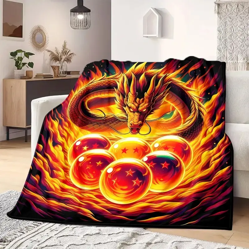 Dragon Ball  Goku Family Print Fleece Blanket ,  High Quality Soft Warm,Home Bedroom Living Room Travel Camping Picnic Blanket