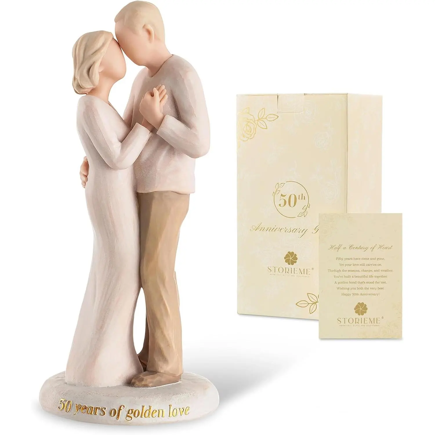Storieme 50 Year Golden Anniversary Figurine, 8.07in Adult Female Gift for Couple - All Seasons Home Decor Keepsake for 50th Wedding Celebration, 8.07 Inches