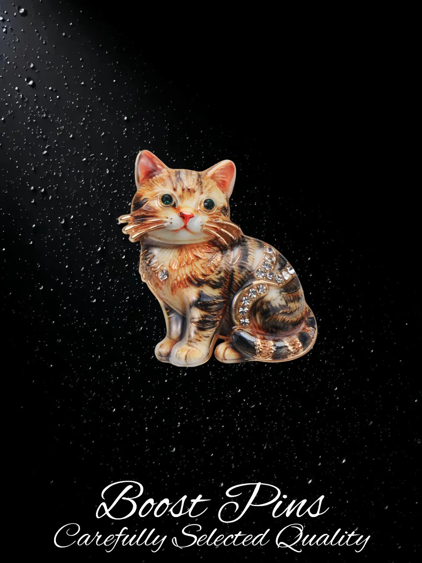 Realistic Gold Tone Tabby Cat Brooch, Lifelike Brown Black Striped Sitting Kitten With Green Eyes And Clear Rhinestone Decor, Cute Animal Lapel Pin, Fashion Jewelry For Women Coats Dresses, Lovely Gift For Cat Lovers And Pet Enthusiasts, Exquisite Brooch