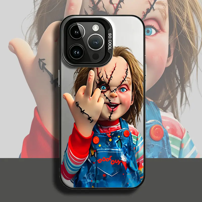 Chucky Doll Middle Finger Pattern Phone Case.Suitable for iPhone 17 17 Pro 17Air 17 Promax 16 15 14 13 12 11 Pro Promax 16E XSMAX Colorful Silvery Hard Case with Anti-Drop And Shockproof Function Perfect holiday gift
