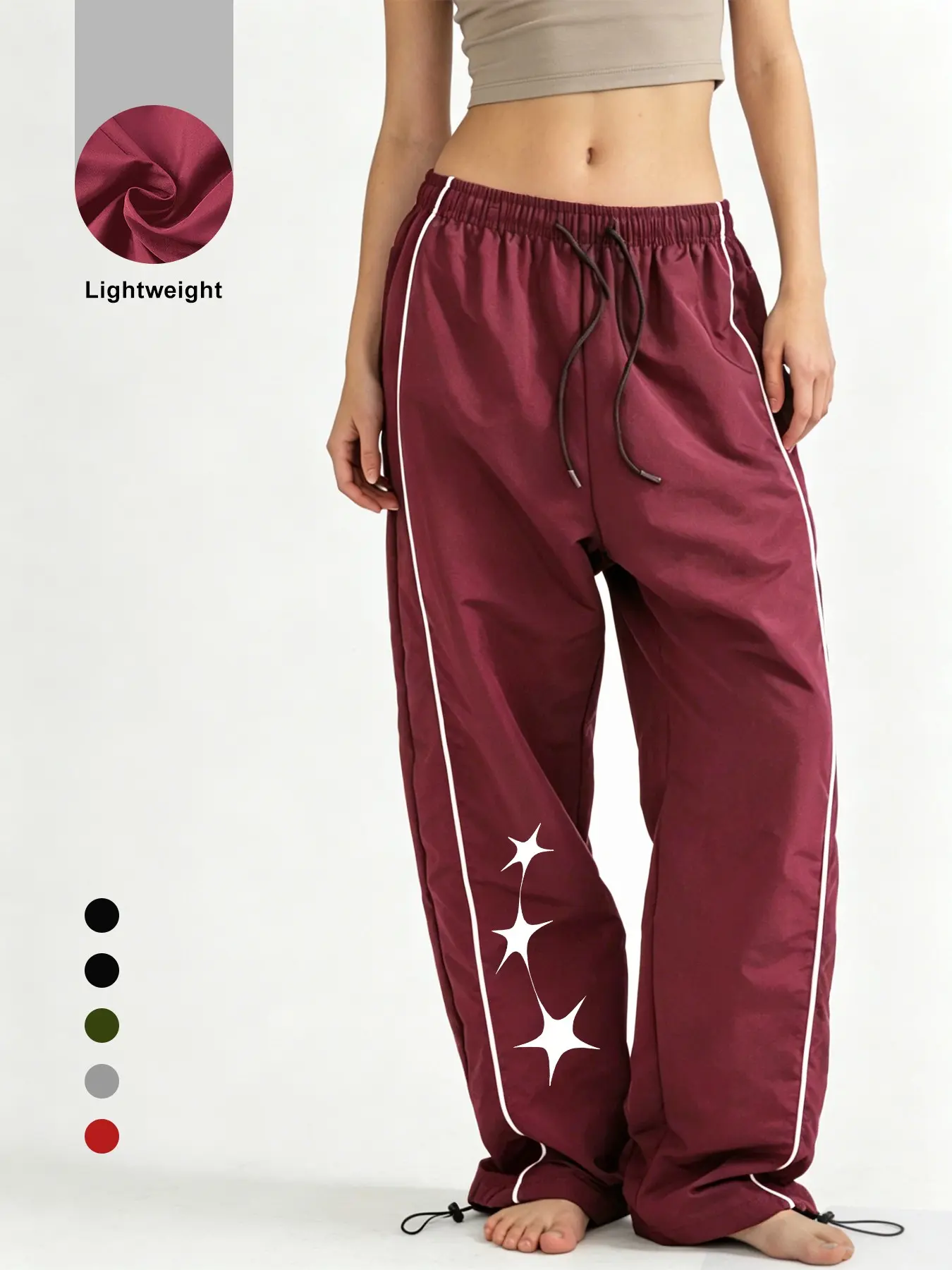 Women's Graphic Sporty Leggings, Elastic Waist, Adjustable Ankle, Loose-Fit, Breathable, Spring & Fall Outdoor Casual Pants