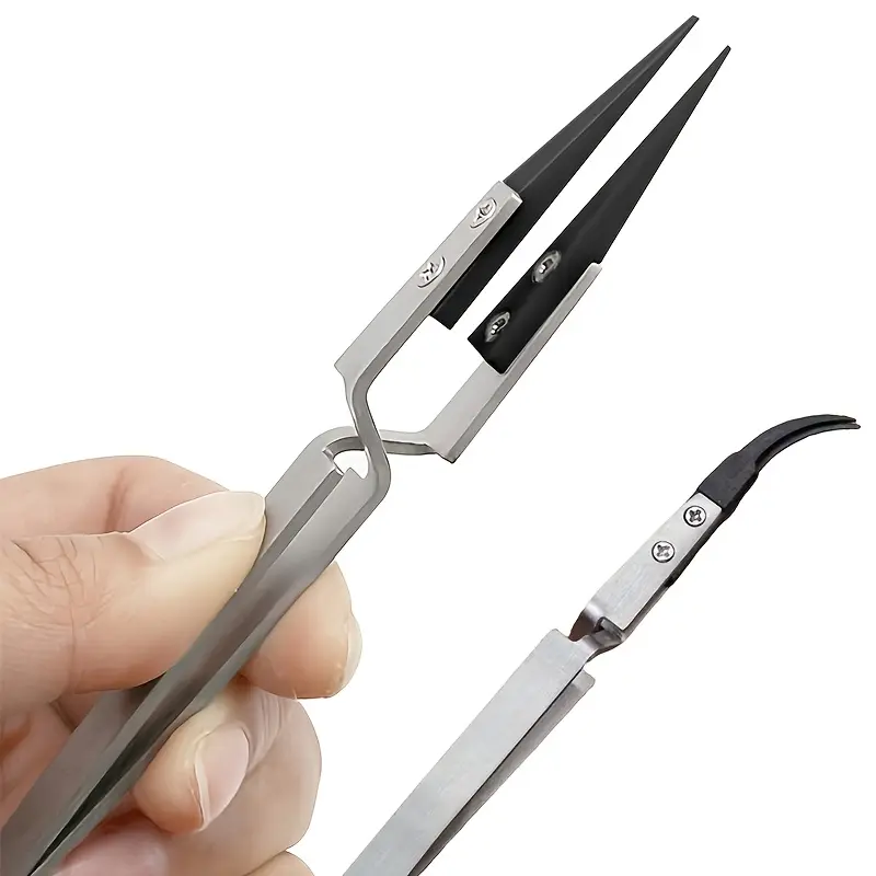Anti-Static Carbon Fiber Tweezers, Stainless Steel Precision Clamp, Ideal for Crafts, Jewelry, Electronics, Metal Surface Treatment