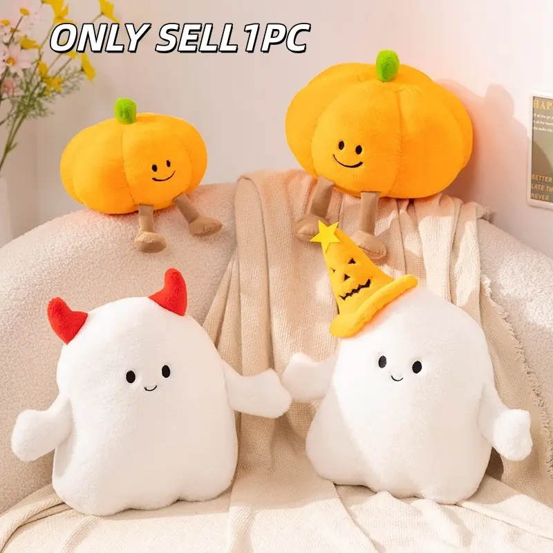 1PC Cute Halloween Plush Pillow, Soft Ghost Little Devil Pumpkin Plush Doll, Sofa & Bedroom Decor Cushion, Holiday Home Gift