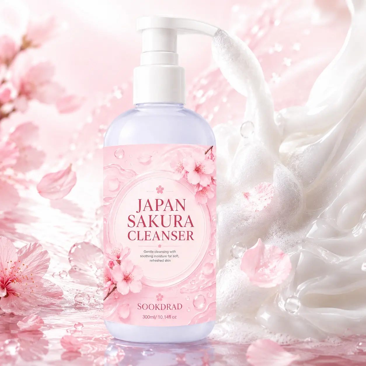 Japanese Sakura Cleanser, sakura, gentle cleansing, soothing moisture, soft skin, refreshed skin, face, face wash, daily skincare, 300ml/10.14fl oz