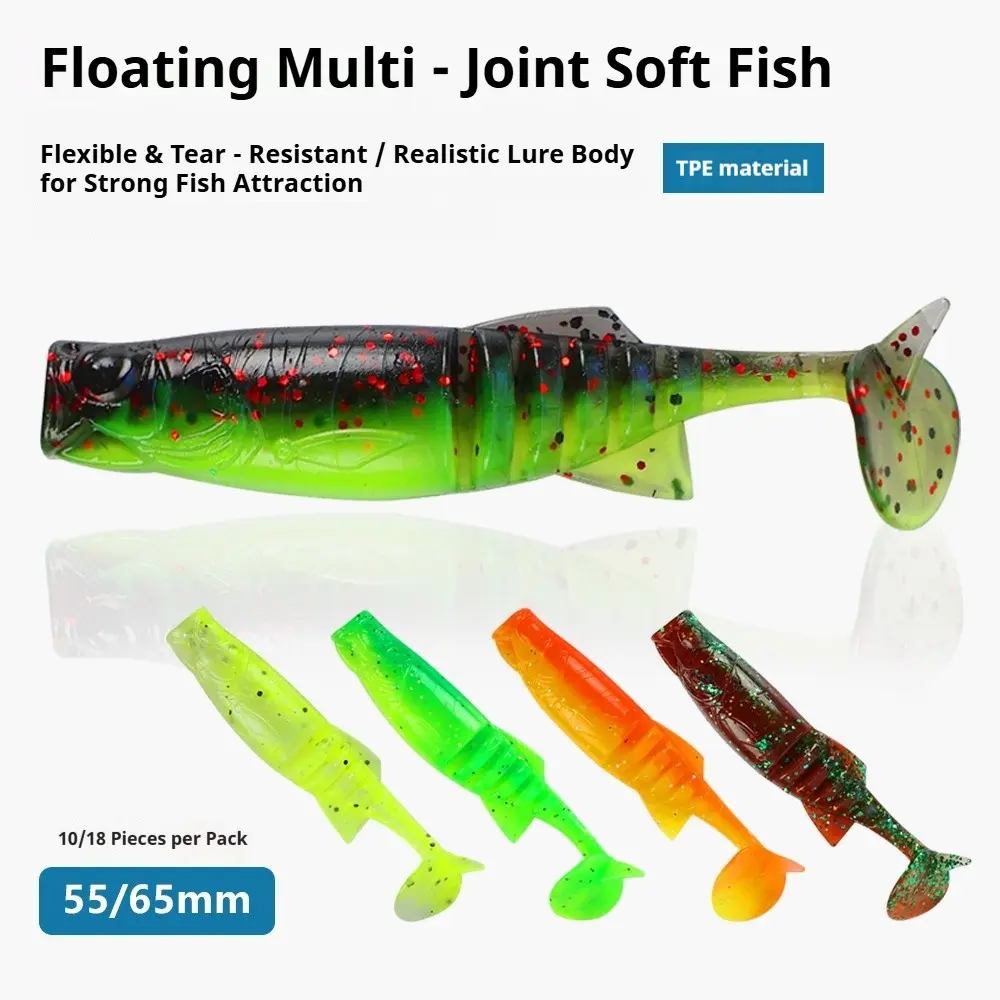 Scented Multi-Section T-Tail Soft Lures, TPE Worm Baits Compatible with Jig Head & Offset Hooks for Bass Fishing