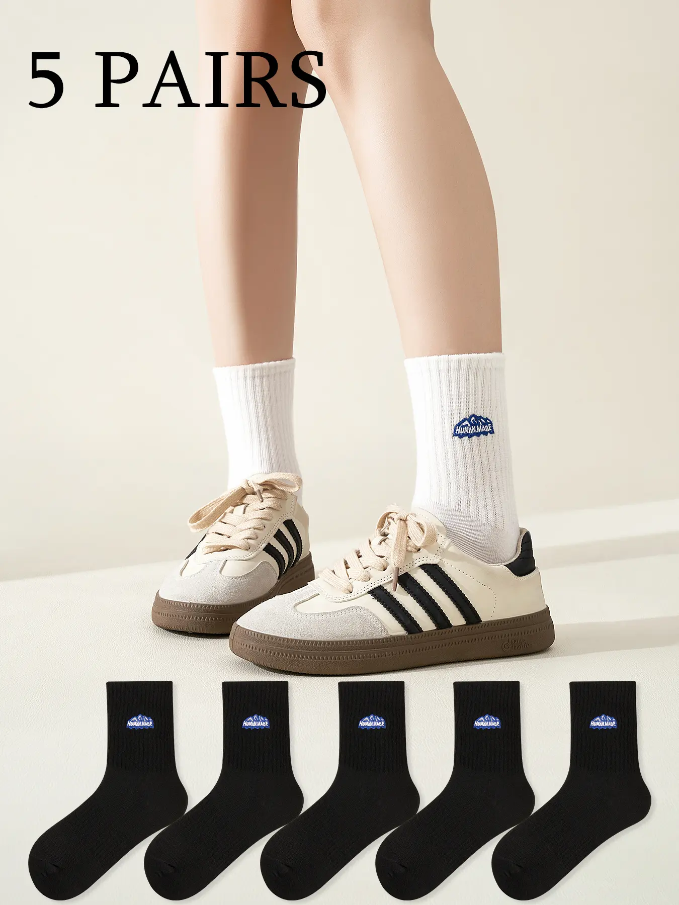 Men's Mid-Calf Socks, Moisture-Wicking Breathable Sports Crew Socks, Casual Style, Multiple Colors Available, 5 Pairs Pack, All Season Socks