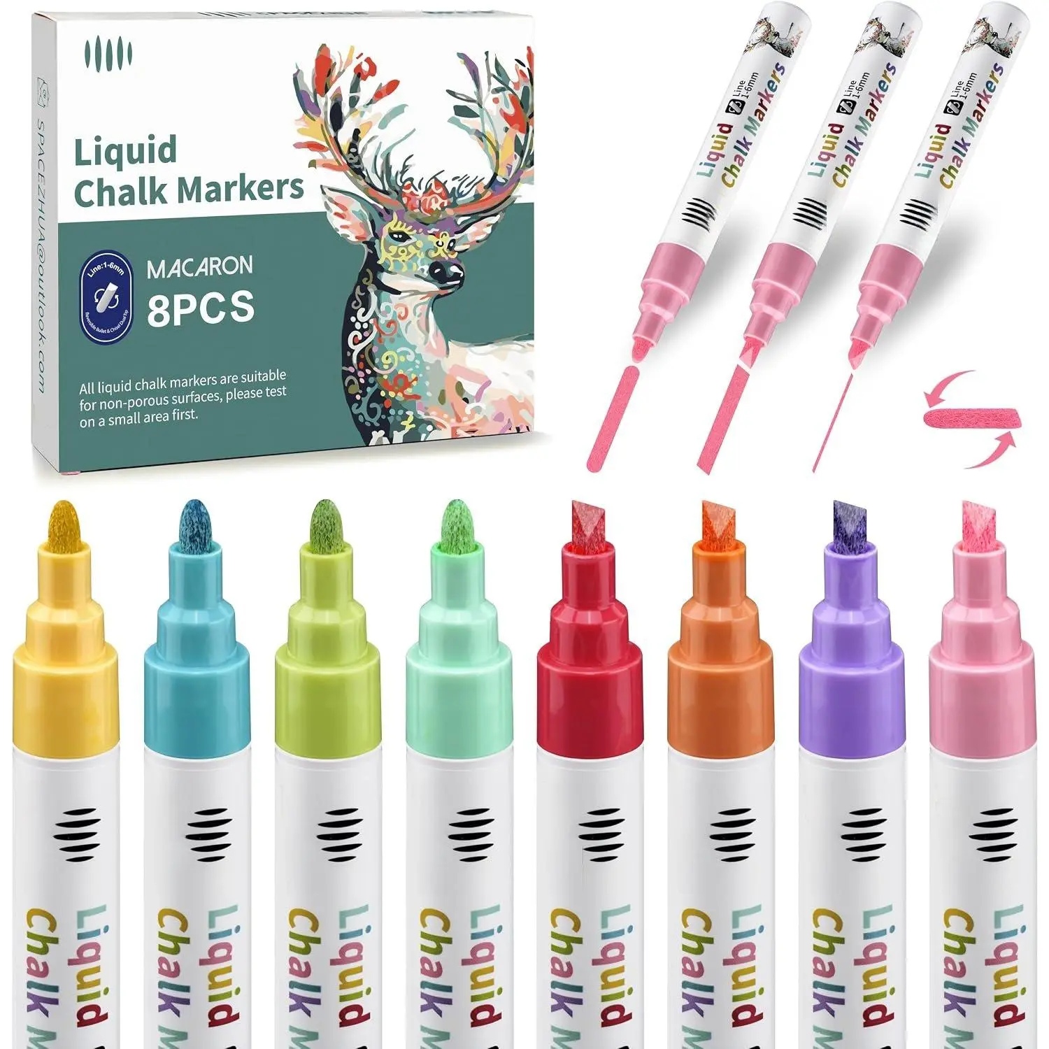 Liquid Chalk Markers - 8 Pastel, with 6mm Reversible Tips | Water-Based, , Erasable for , Window, Glass. Chalk Pens for Blackboard, Chalkboard, Restaurants, Businesses