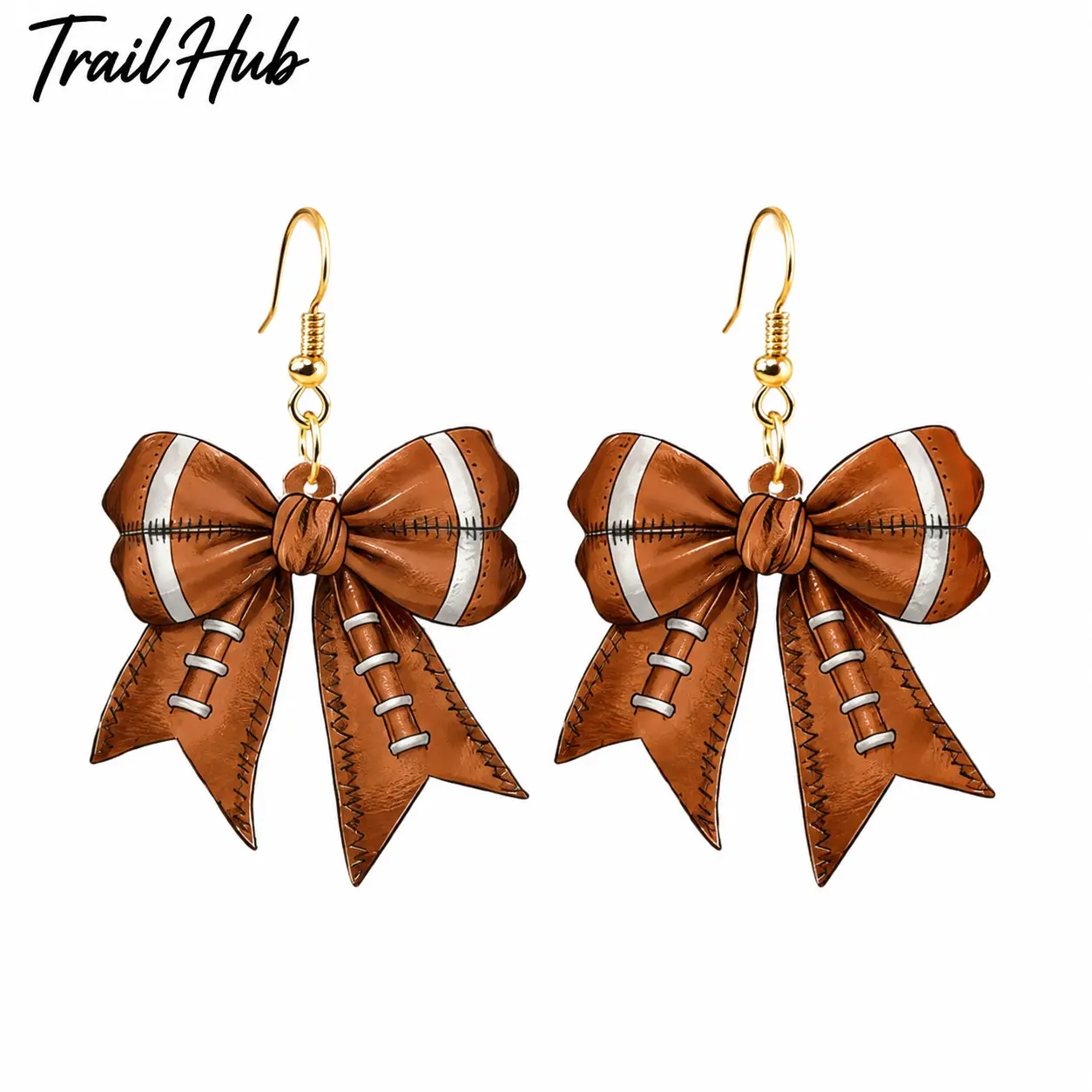 Bow Shape Acrylic Earrings - Sports Culture Inspired, Lightweight Football-Rugby Themed Costume Jewelry for Game Day Outfits, Casual Wear