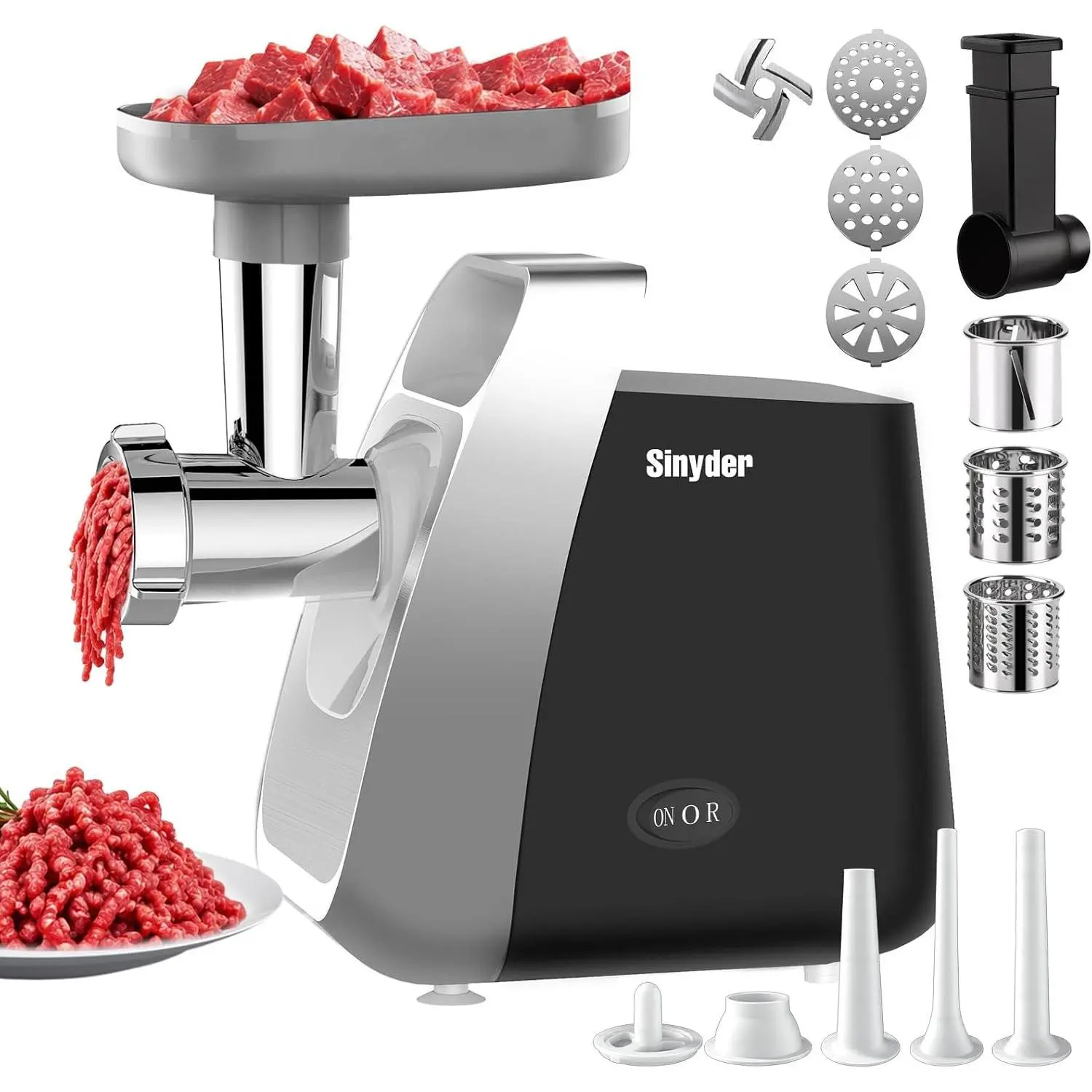 Electric Meat Grinder with Built-in Accessory Storage 2500W Quiet Copper Motor Meat Mincer & Sausage Stuffer 4-in-1 Cheese Grater for Home Use & Raw Pet Food,Low Noise