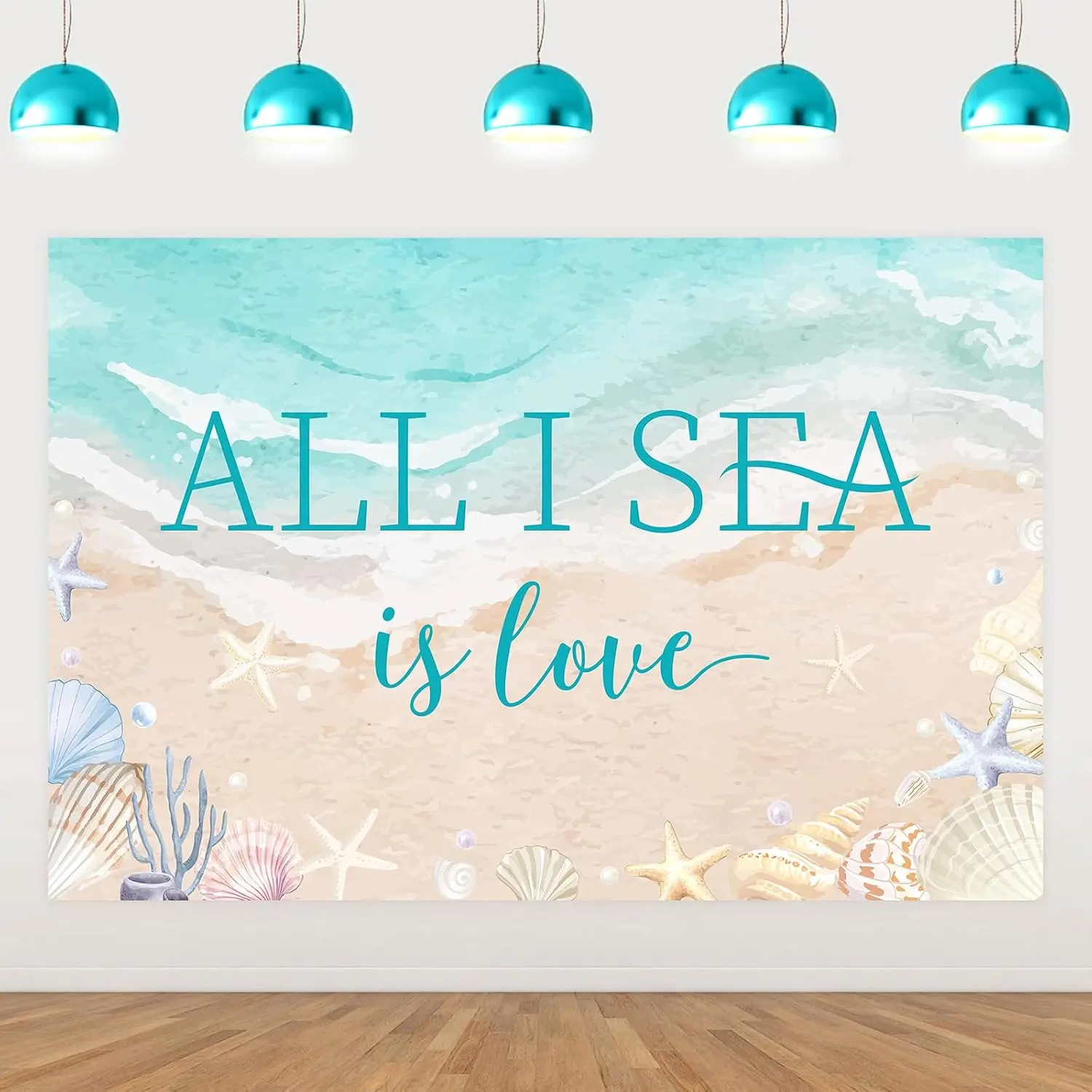 Beach Shell Bridal Shower Decor 4.92*3.28ft  I Sea Is Love Backdrop Banner  Bachelorette Decor  Nautical Coastal Party Supplies for Surf Summer Seaside Engagement Wedding Party