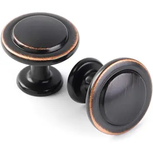 Round Cabinet Knobs Oil Rubbed Bronze Cabinet Pulls, Dia. 1-1/4 Inch, 10 Pack Bronze Drawer Knobs for Kitchen Cabinets Drawers Dresser Cupboard Bedroom Bathroom