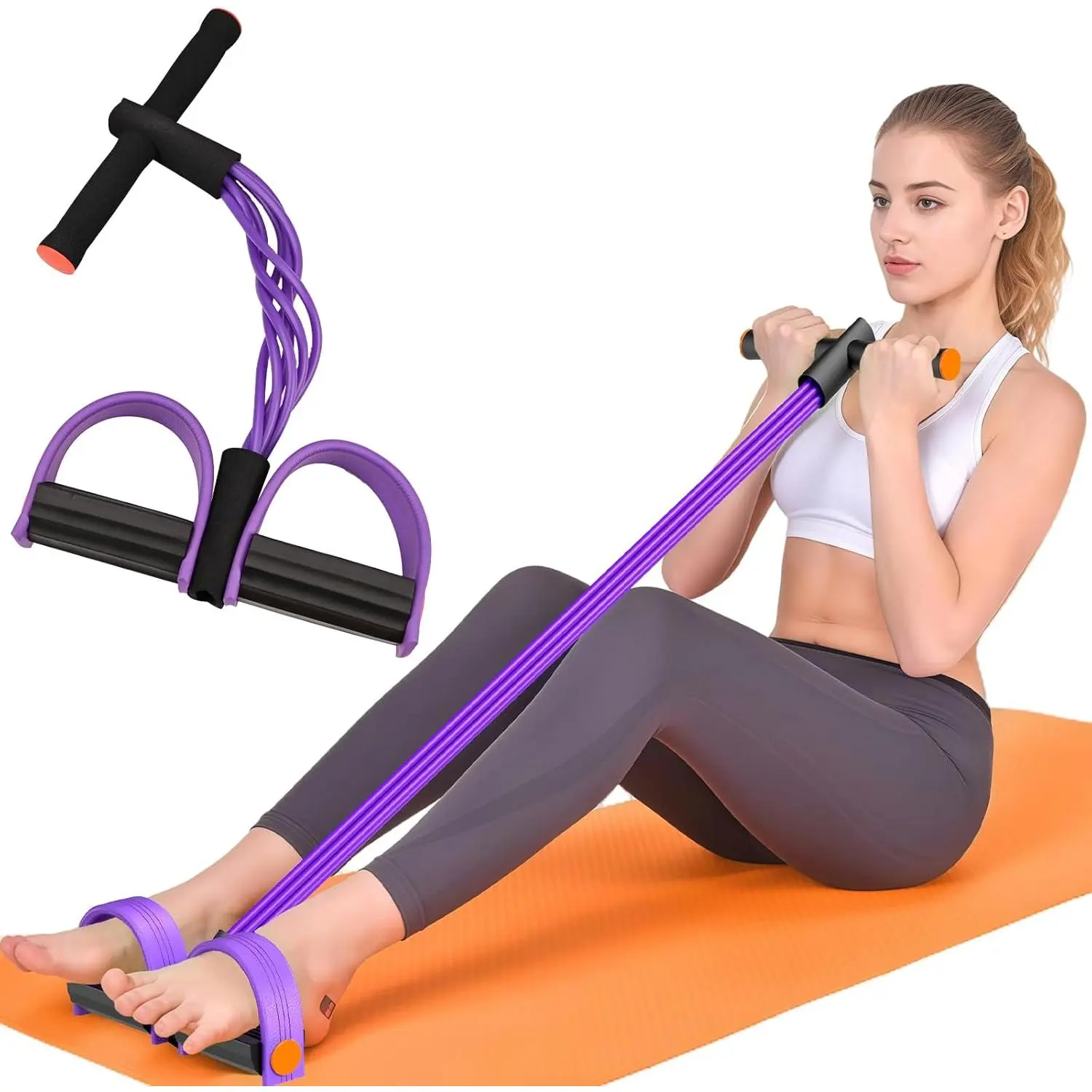outdoors Resistance Bands with Handles, 6-Tube Elastic Pedal Resistance Band for Working Out, Durable Natural Rubber Exercise Bands, Multifunction Exercise Equipment for Abdomen, Waist, Arm, Leg Stretching
