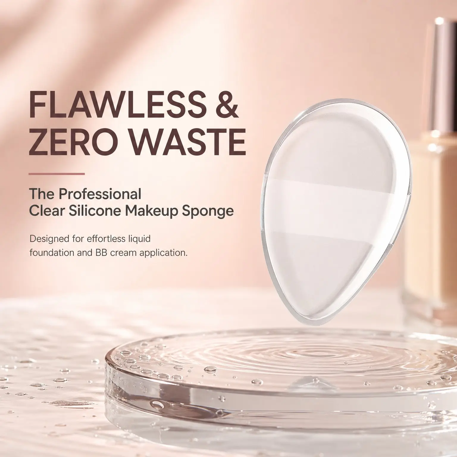 Silicone Makeup Sponge, Q-Elastic Soft Nourishing, Non-Powder Beauty Tool, Round Transparent Foundation Sponge, Professional Use