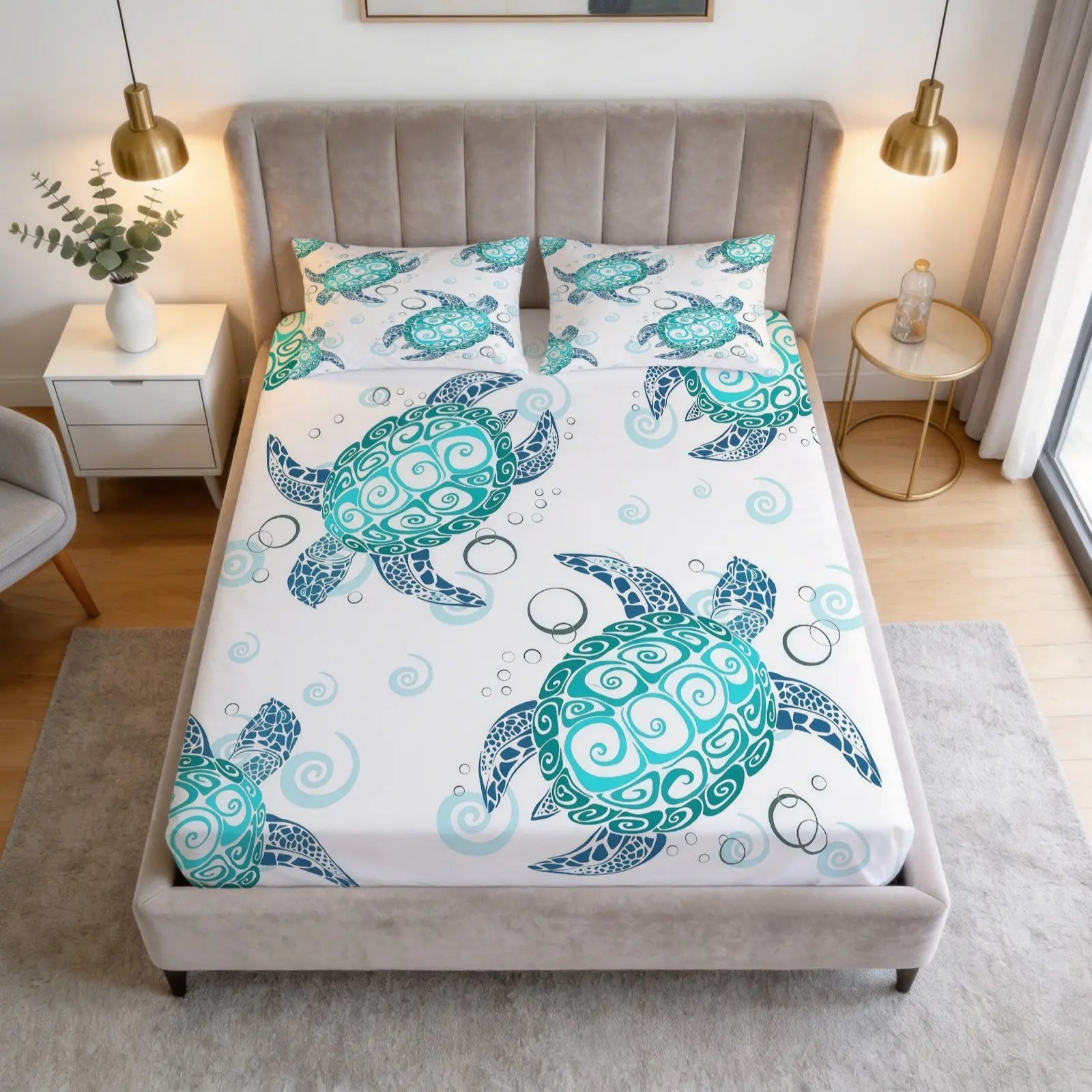 Turtle Print Pattern Bed Sheet Set, Decorative Bedsheet Sets, 1 Bed Sheet With 2 Pillowcases (Excluding Pillow Core), Suitable For Teenagers And Adults, Suitable For Bedroom Decoration And Gifts