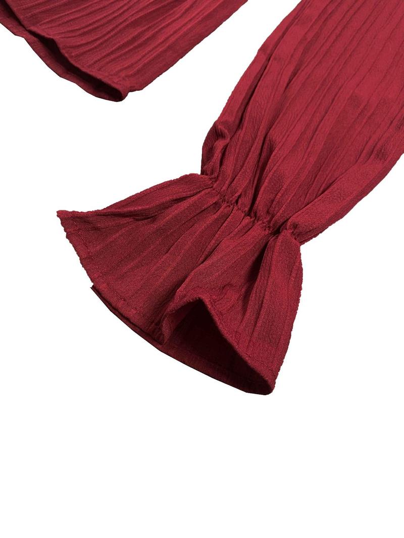 Women's Textured Flounce Sleeve Blouse, Casual Classy Solid Square Neck Top for Spring & Fall, Women's Clothing for Daily Wear