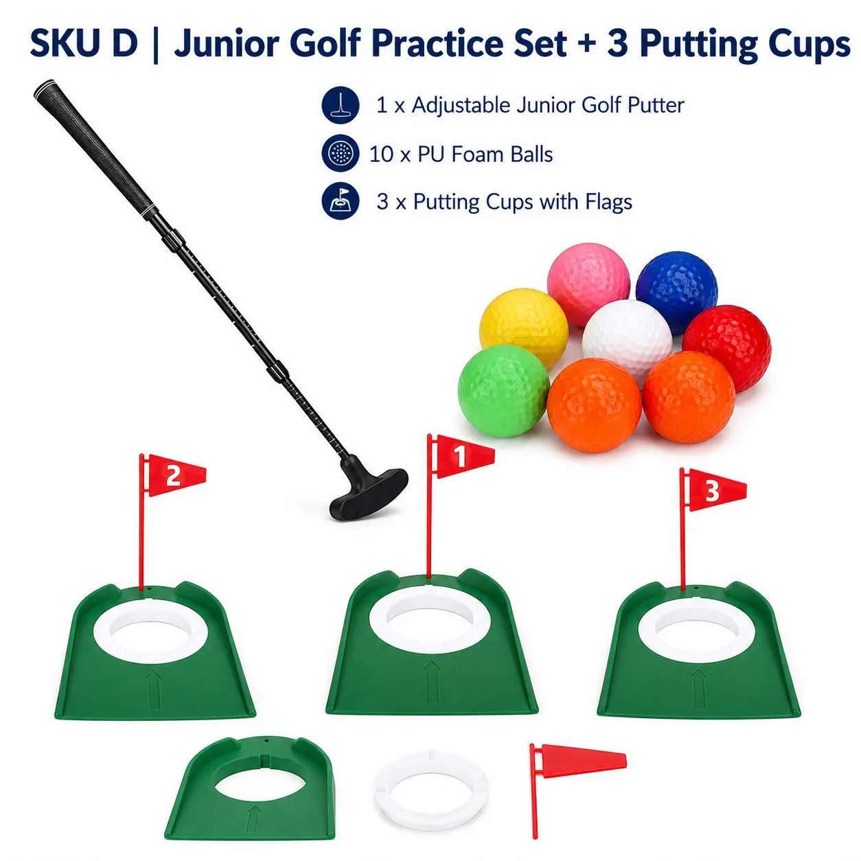 Adjustable Junior Golf Putter Set, Soft Practice Balls, Ball Pickup Tool, Beginner Golf Training Kit, Indoor Outdoor Putting Trainer