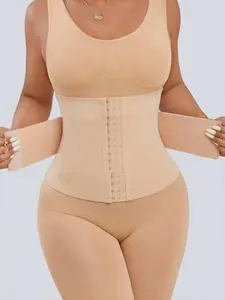 1 Count Women's Solid Color Waist Trainer, Fajas, High Stretch Waist Cincher, Tummy Control Corset, Shaper Belt, Adjustable Hook & Eye Closure Zipper Shapewear Waist Belt, Colombian Shapewear Girdle, Perfect For Daily Wear & Office Use,Sports