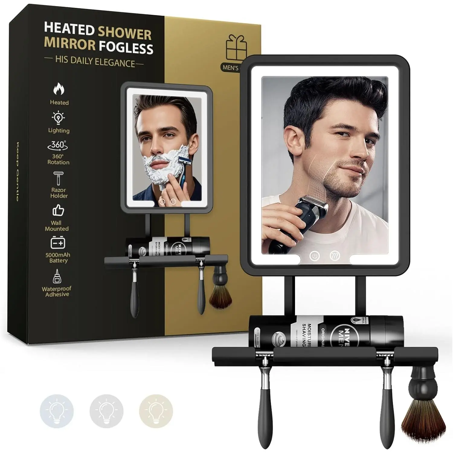 Quick Clear Shower Mirror Fogless for Shaving with Light - Electric Heated Shaving Mirror, No Water Needed, Rechargeable Anti Fog Bathroom Mirror,  Mount Installation, IPX4