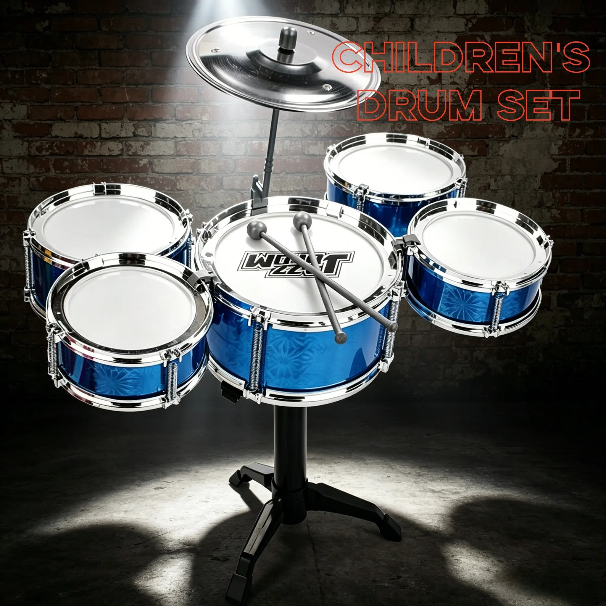 Drum Set with Five Drums and Metal Cymbals, Self-Assembly, Hand-Eye Coordination, Family Party Instrument, New Year Gift