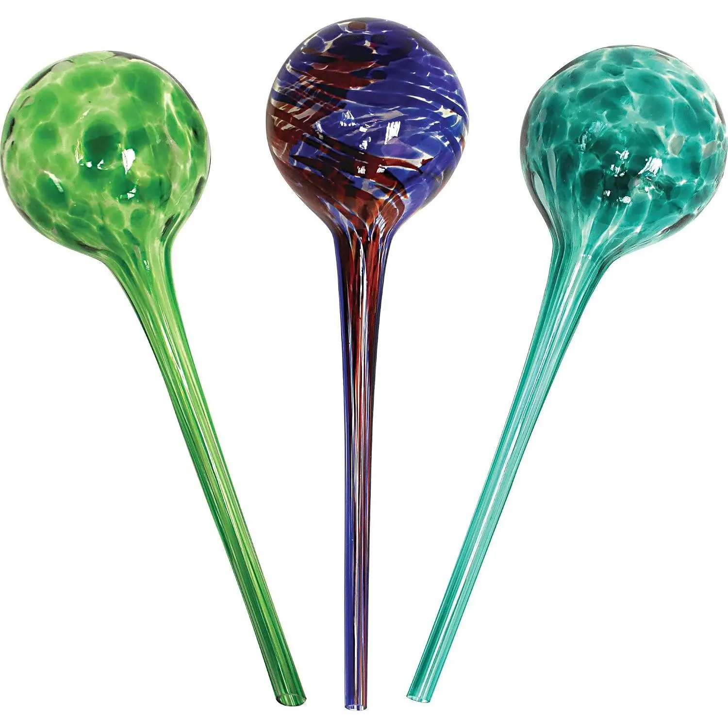 Watering Globe Set, Set of 3, Indoor & Outdoor, Colorful Multicolored Hand-Blown Glass for Everyday Use