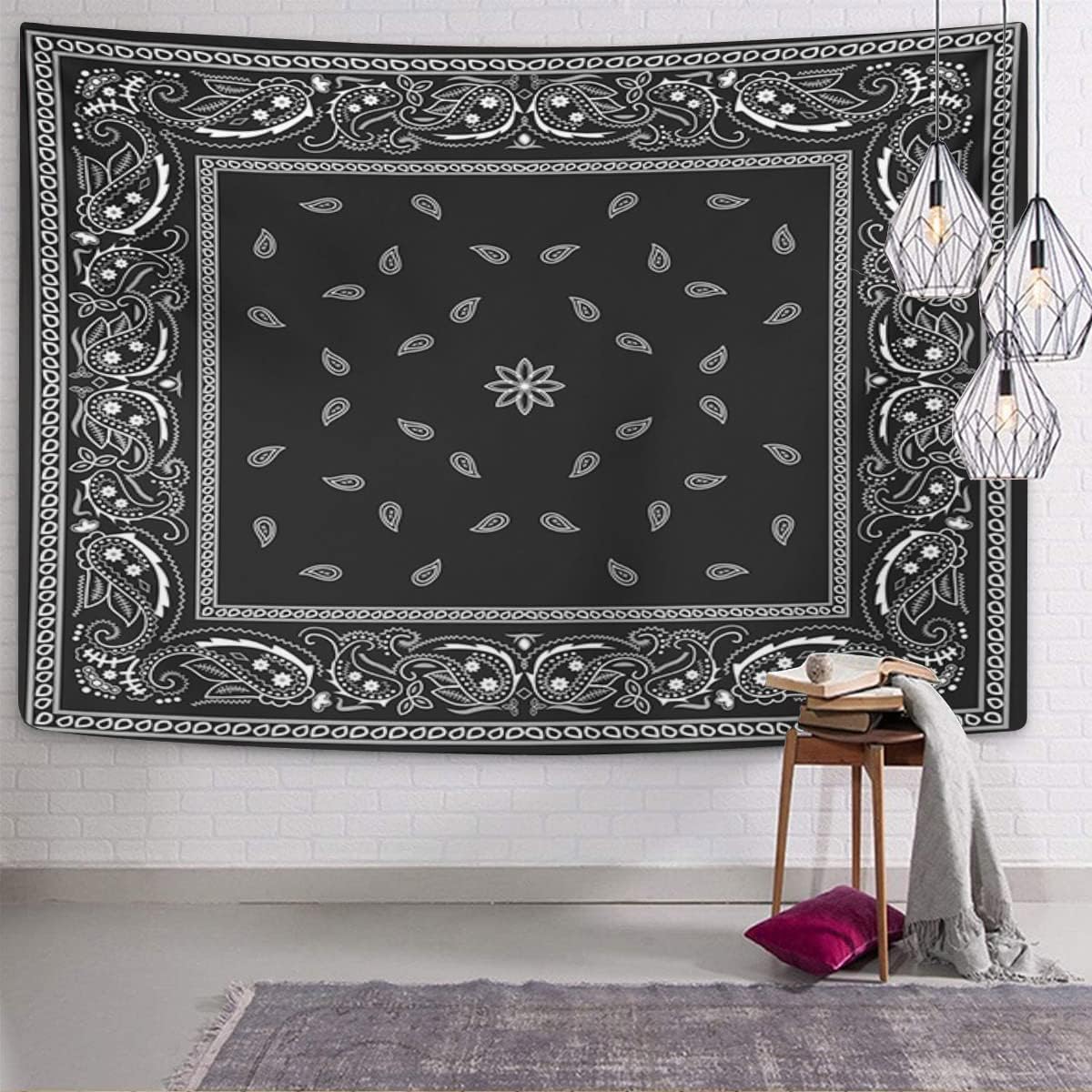 Durable Decorative Tapestry - Emvency Polyester Wall Hanging with Colorful Paisley Black Pattern, Bandanna Border, White Design, Peach & Animal Accents - Home Decoration for Living Room, Bedroom (40X30in (102X76cm)) Durable Decorative Tapestry - Emvency Polyester Wall Hanging with Colorful Paisley Black Pattern, Bandanna Border, White Design, Peach & Animal Accents - Home Decoration for Living Room, Bedroom (40X30in (102X76cm))