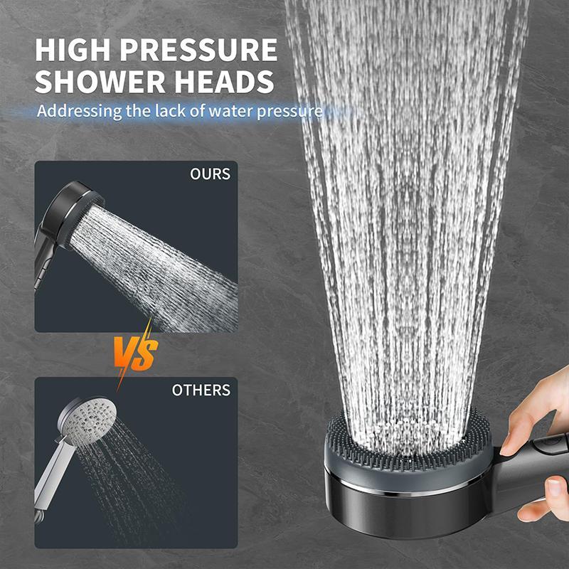 Shower Head Set: 3-Piece Kit with 4 Modes Handheld Shower, Soft Hose, No-Drill Shower Holder, Modern Bathroom Shower Equipment