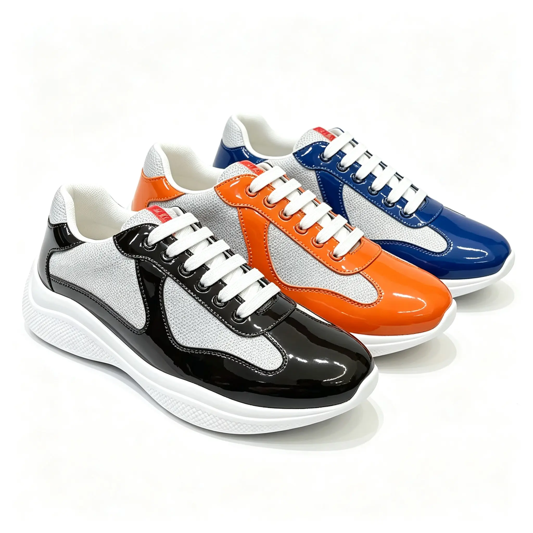 Modern Stylish Men Athletic Casual Shoes Premium Gloss Patent Leather Accent Air Permeable Mesh Upper Impact Buffer Platform Sole Durable Traction Outsole Daily Wear Sneakers for Leisure & Business Occasions