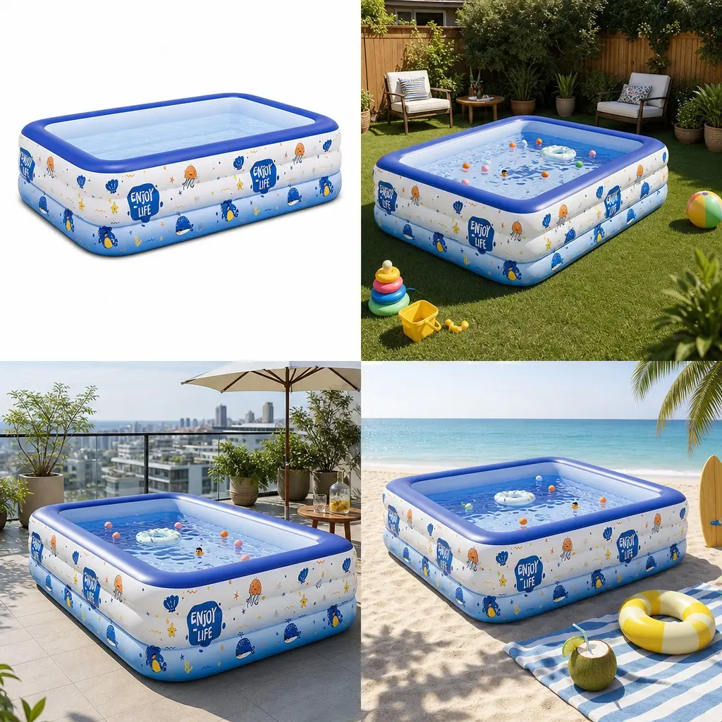 1pc Indoor/outdoor Inflatable Pool, Adult Use, Large Size Thick PVC, Family Entertainment, Hot Weather, Apartment Use, Relaxing Rectangular Pool
