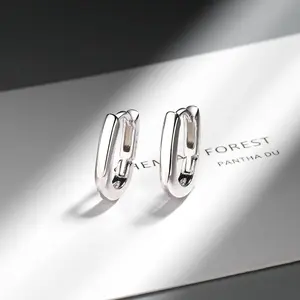 New 925 Sterling Silver Earrings, Simple And Bright U-Shaped Silver Plated With 18g Gold, Luxurious Jewelry Gift For Girls