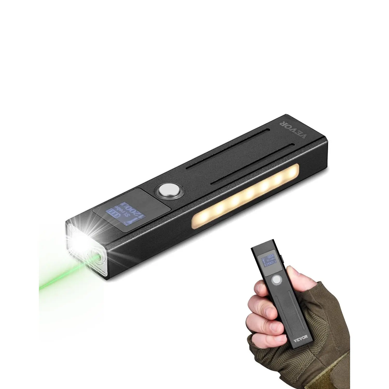 【DealsForYouDays】VEVOR EDC Flat Flashlight, 3-in-1 High Lumens LED Flashlight with Green Beam, IPX4 Waterproof Rechargeable Flash Light for Office Presentation, Hiking, Camping, Emergencies, Lightweight Portable