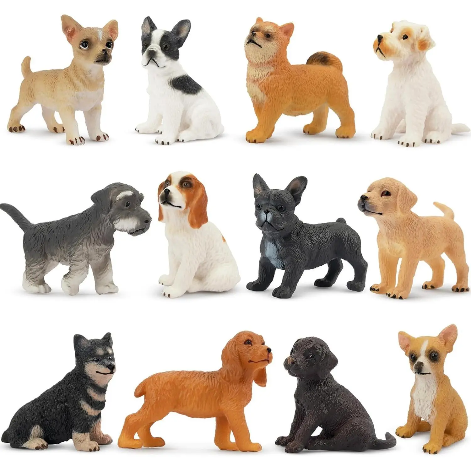 Toymany 12PCS Mini Dog Figurines – Realistic Hand-Painted Plastic Puppy Figures, Lifelike Animal Toy Set for Kids 3+, Perfect Cake Toppers & Birthday for Toddlers