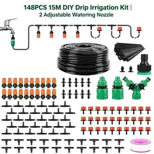 15M DIY Drip Irrigation Kit with 50 Adjustable Mist Nozzles, Automatic Micro Watering System for Garden Lawn Balcony Greenhouse Potted Plants, Automatic Watering Devices
