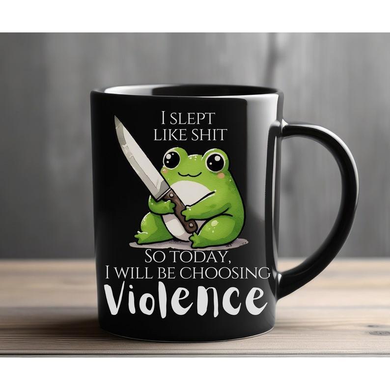 Kawaii rude trendy frog coffee mug, Ceramic black or white mug offensive gift for gen z millennials, Office mug sarcastic gag gift, 11 15 oz Funny Tumblers Drinkware