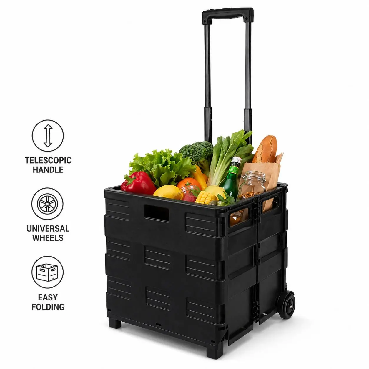 Multi-Purpose Folding Cart on Wheels – Telescopic Pull Handle, Collapsible for Easy Storage, Perfect for Grocery Runs, Home Tidying, and Camping Gear Transport