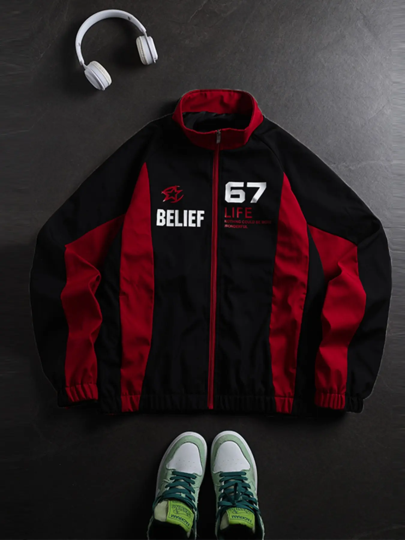 Men's American Style Colorblock Sport Jacket, Spring Fall Loose Stand Collar Digital Print, Casual Streetwear Top, Comfortable and Stylish, Casual Athletic Jacket