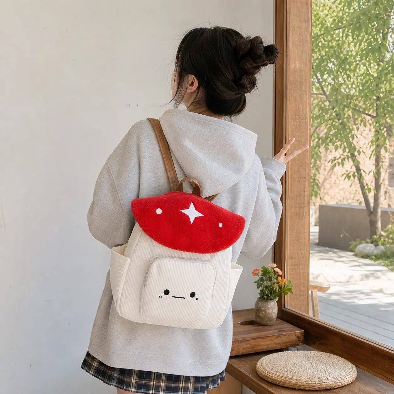 2026 New Mushroom Plush Backpack, Cartoon Cute Casual Unisex Daypack for Middle School Students