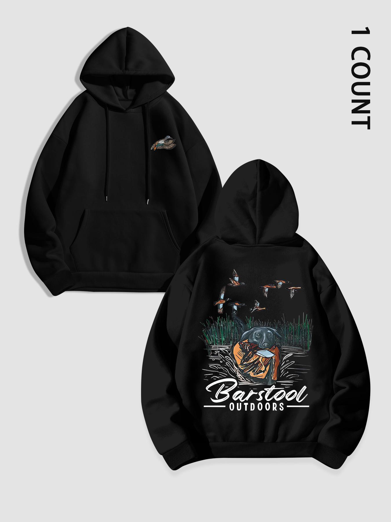 Unisex Men's Duck Hunting Graphic Print Pocket Drawstring Hoodie, Regular Fit Casual Long Sleeve Hooded Sweatshirt, Men's Top for Outdoor Activities, Casual Streetwear Sweatshirt, Graphic Hoodies