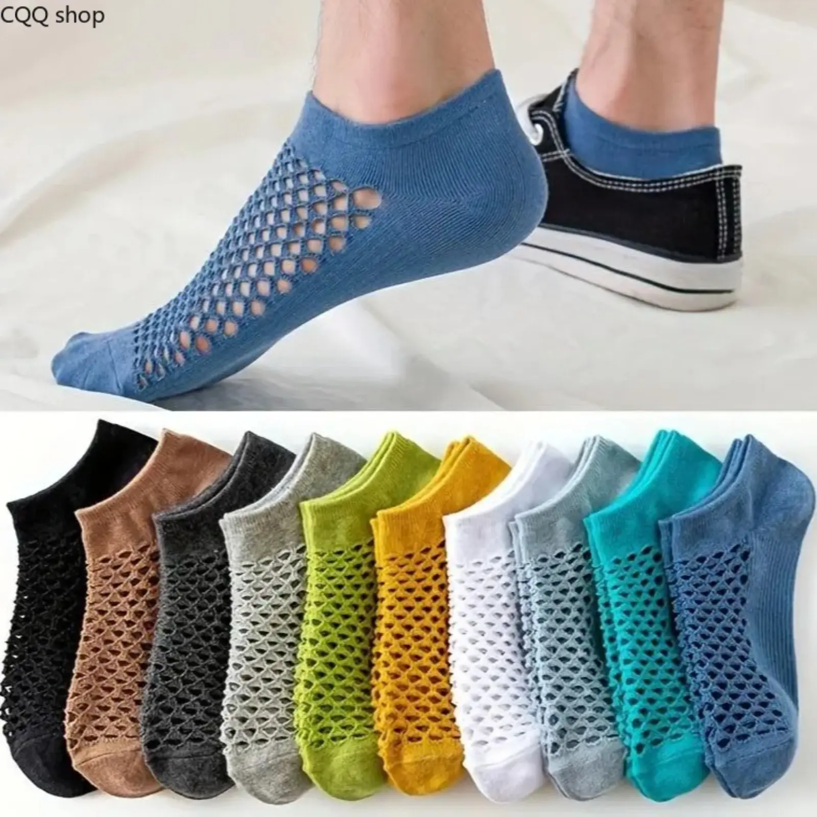 Viral Aesthetic Unisex 5-Pack Breathable Mesh Invisible Socks, No-Show Low Cut Athletic Cushion Socks, Anti-Slip Lightweight Sweat-Wicking Comfy Cotton Blend Footie Socks for Running Gym Workout, Travel, Work From Home