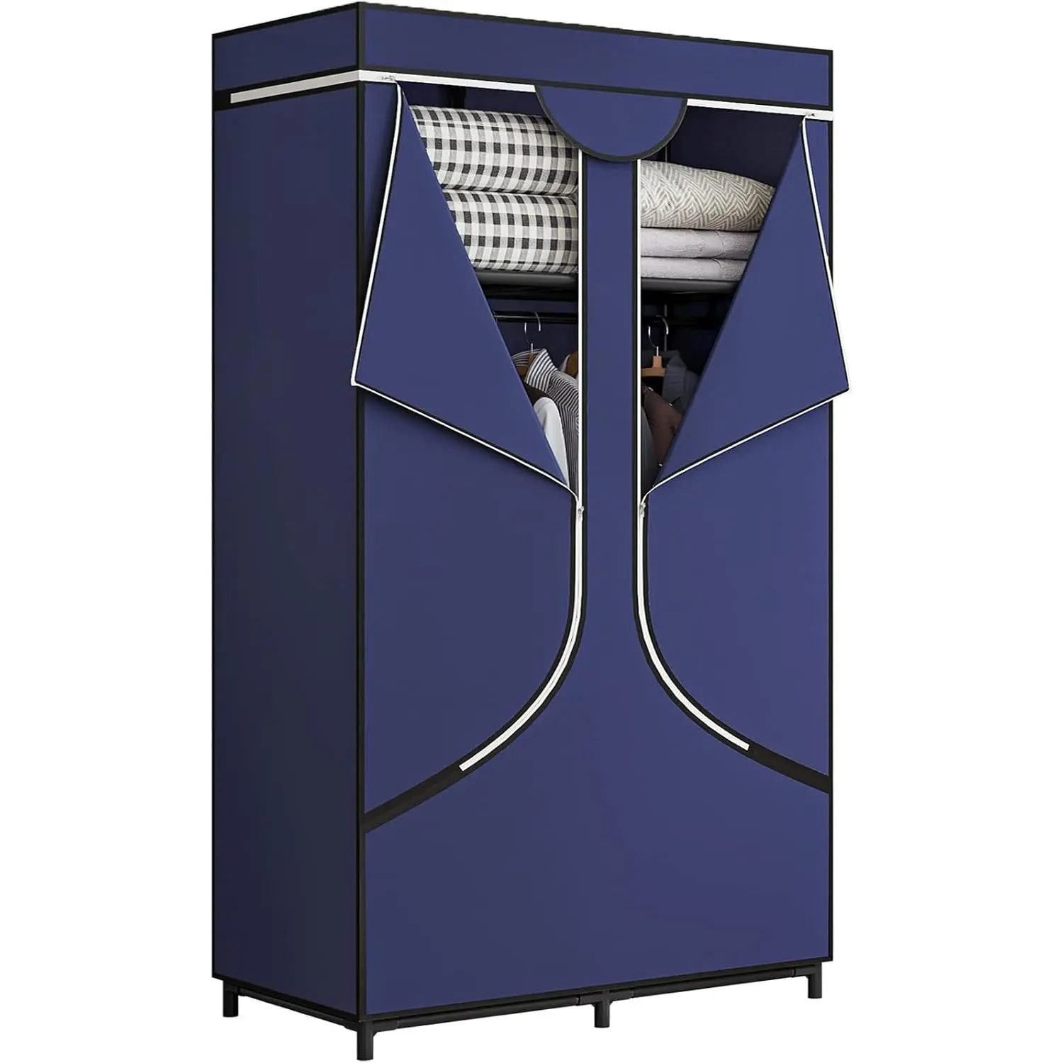 Portable Closet Wardrobe with  Rods Shelves Clothes Storage | 34 Inch Closet Organizers and Storage with Non-Fabric Cover,Freestanding Clothes Closet for Bedroom,dorm,Storage Rooms Blue