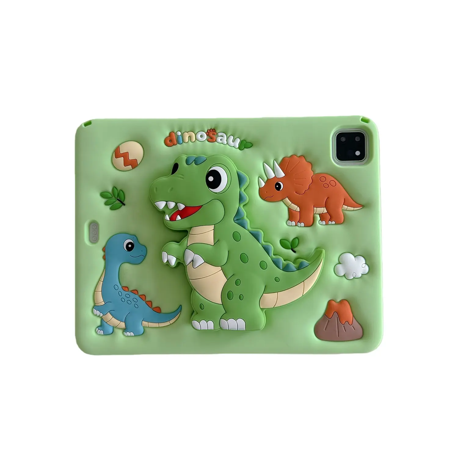 Cute Tyrannosaurus iPad Case for Kids, Soft Silicone Protective Cover, Protection, Anti-Drop Stand Holder, Compatible with iPad 7th-10th, Air 11