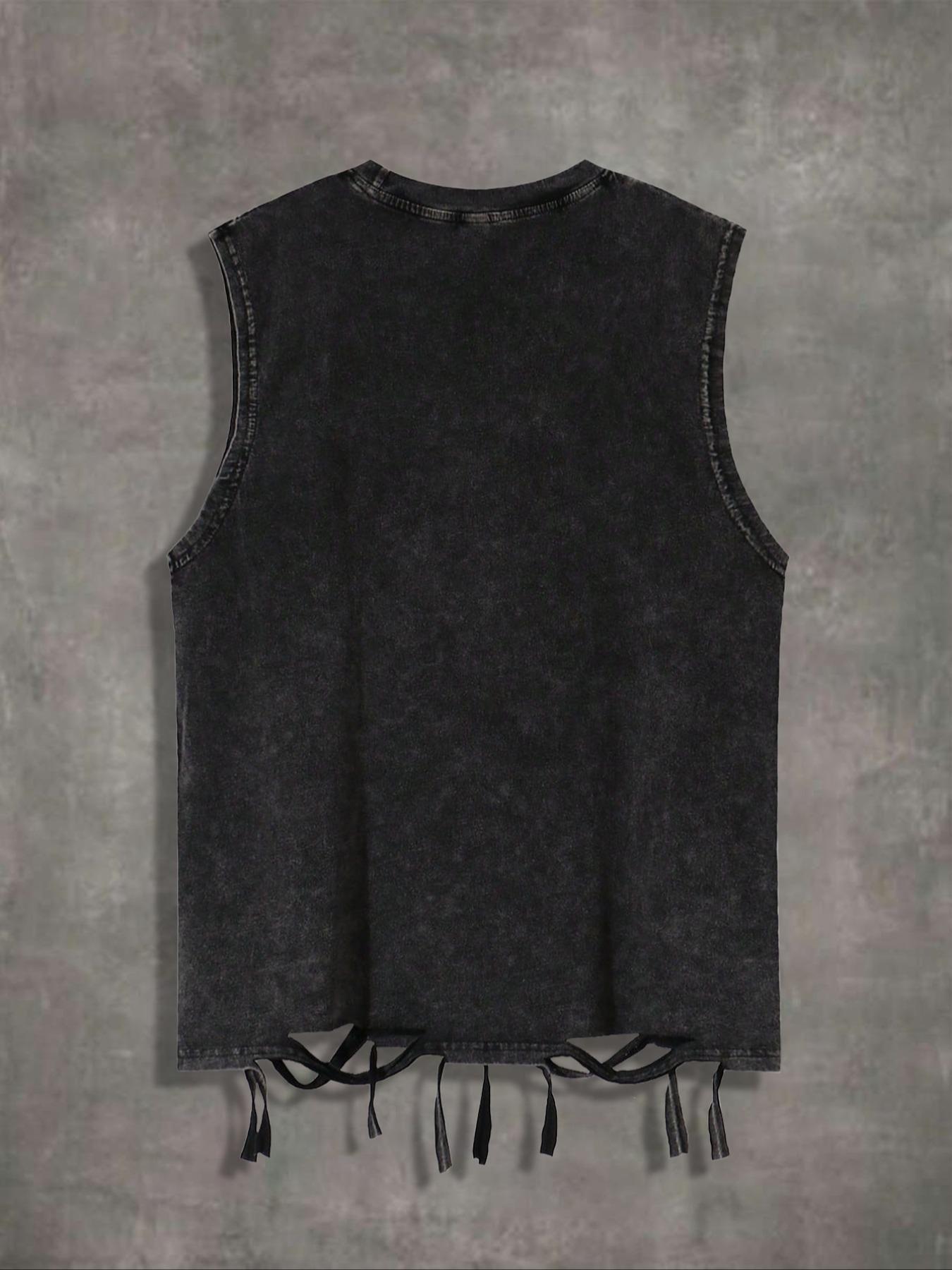 Men's Graphic Print Tank Top, Casual Street Sleeveless Round Neck Top for Summer, Men's Clothes for Daily Wear, Sleeveless Tank Tops, Cotton