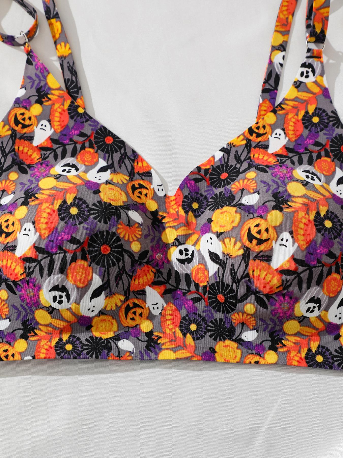Three-Piece Set Women's All Over Print Wireless Bra & Panty Two-Piece Set, Adjustable Strap Lingerie Set, Soft Comfy Breathable Underwear Set for Women