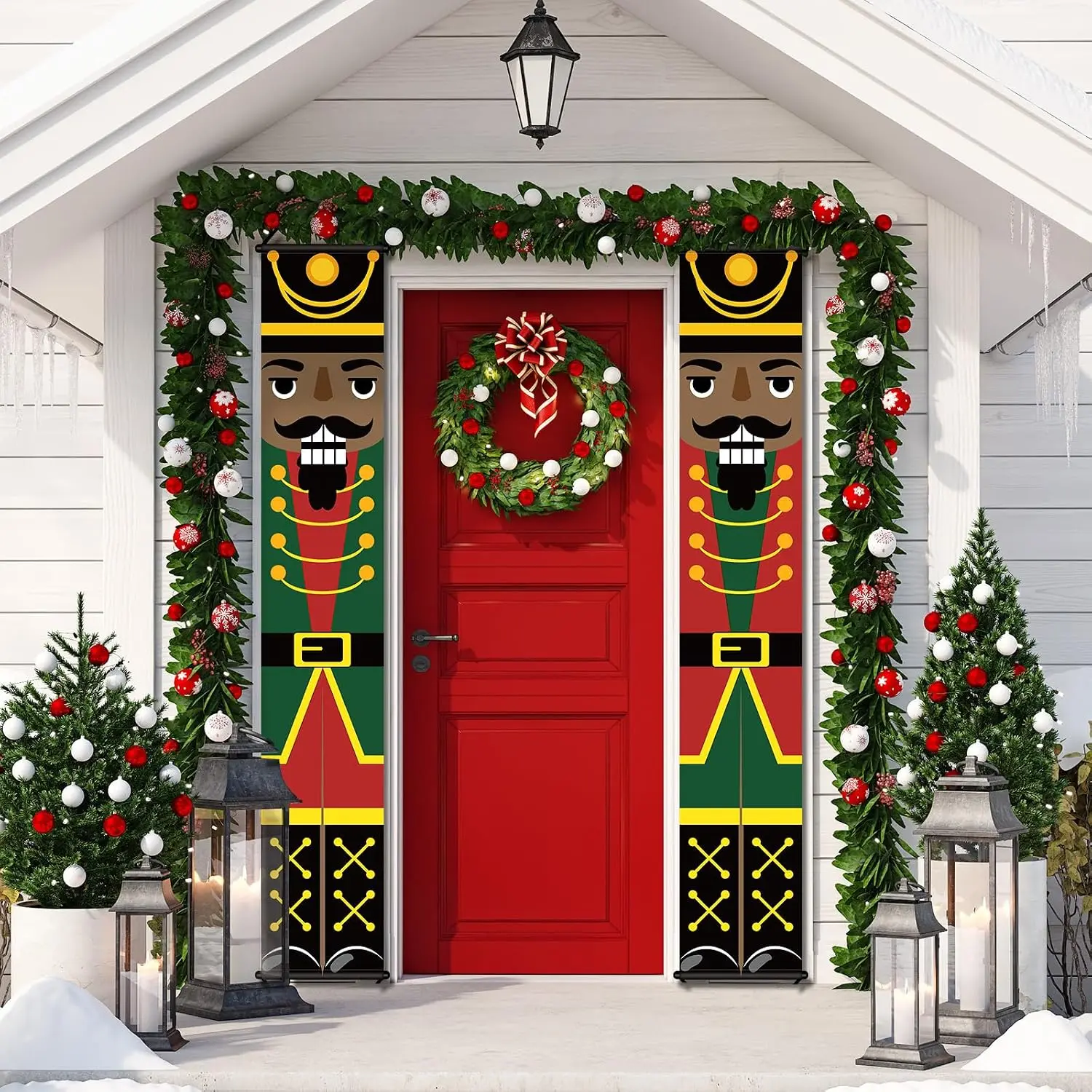 Christmas Black Nutcracker Porch Sign Decoration - Xmas Party   Nutcracker Wall Decor - Winter Holiday Banner  Flag for Indoor/Outdoor