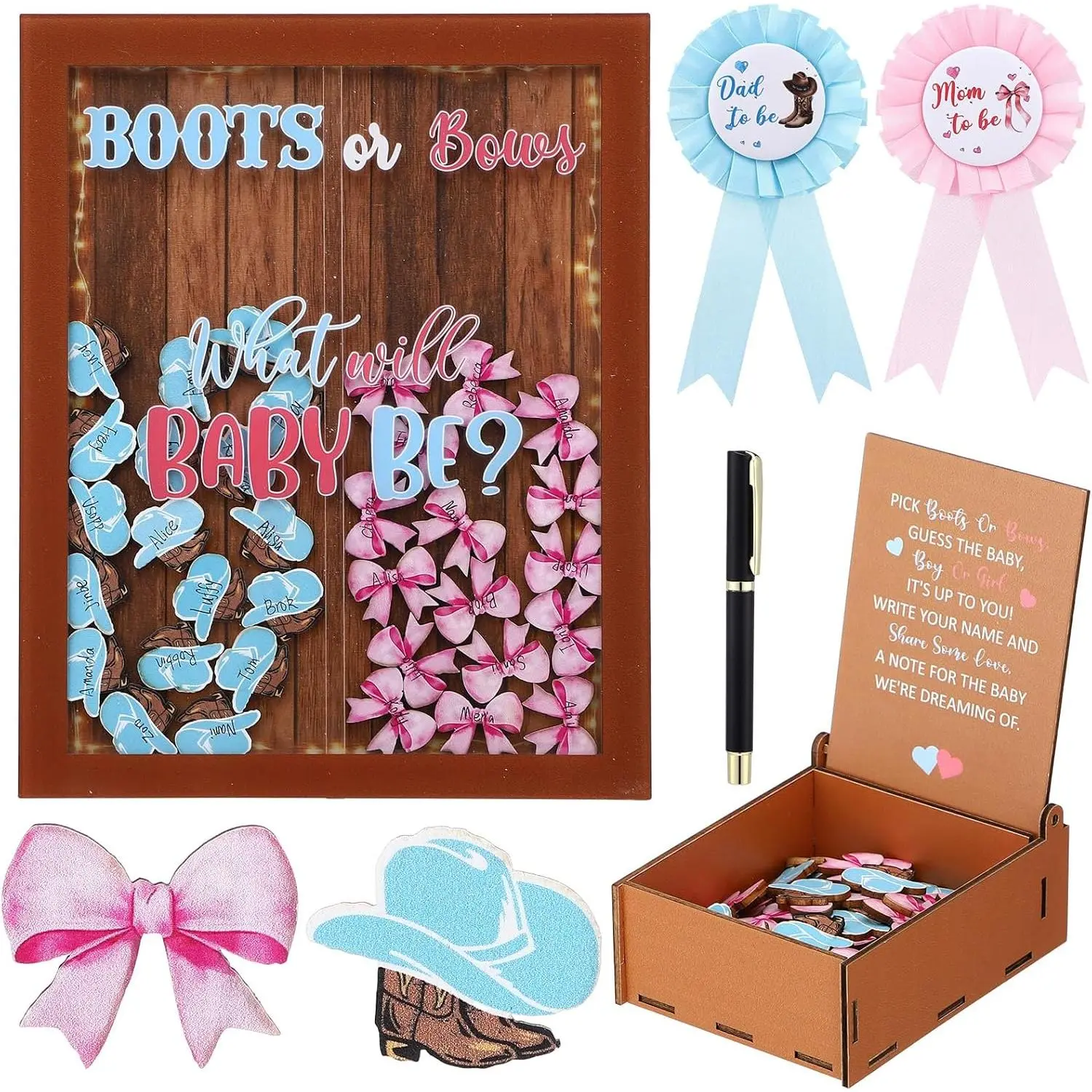 Boots or Bows Gender Reveal Decor Boy or Girl Voting Board Games & Guest Book Alternative Baby Shower Party Supplies